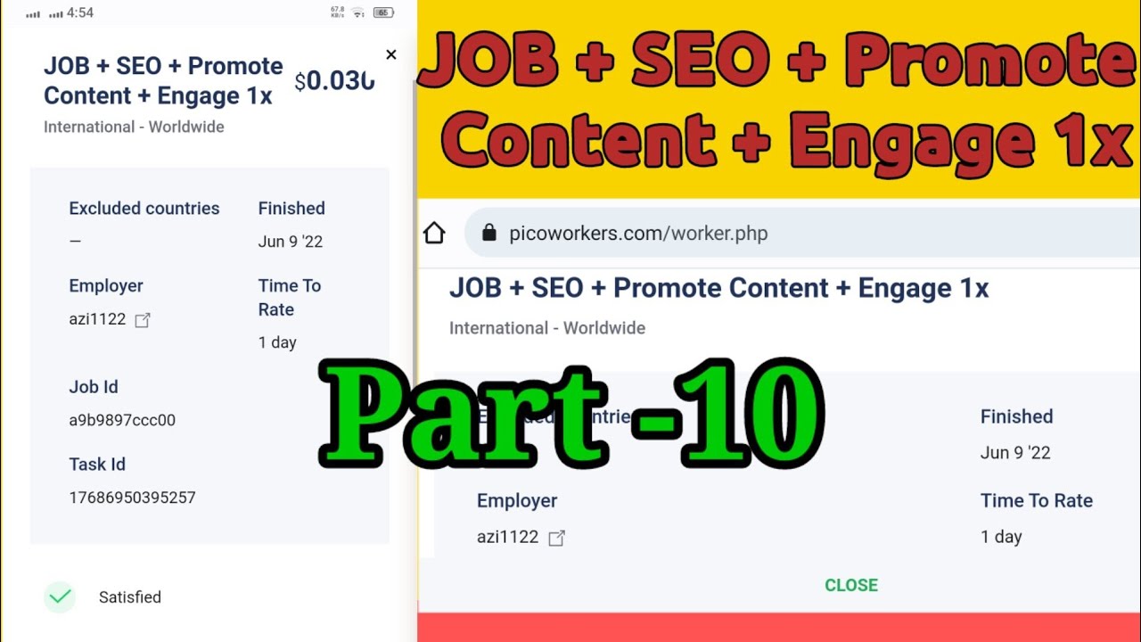 JOB + SEO + Promote Content + Engage 1x || Picoworker Marketing Task Complete || Full HD