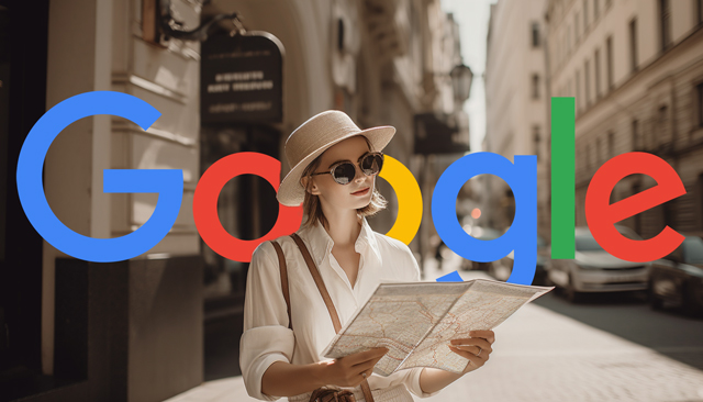 Woman Holding Map Street Corner Google Logo