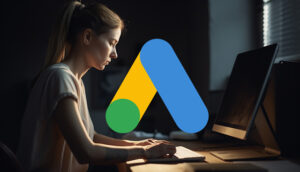 Woman Working Computer Google Ads Logo