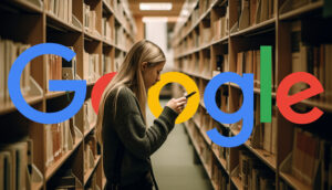 Woman Library Looking Book Google Logo
