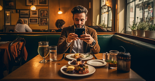 Man Taking Photo Of Food In Restarunt